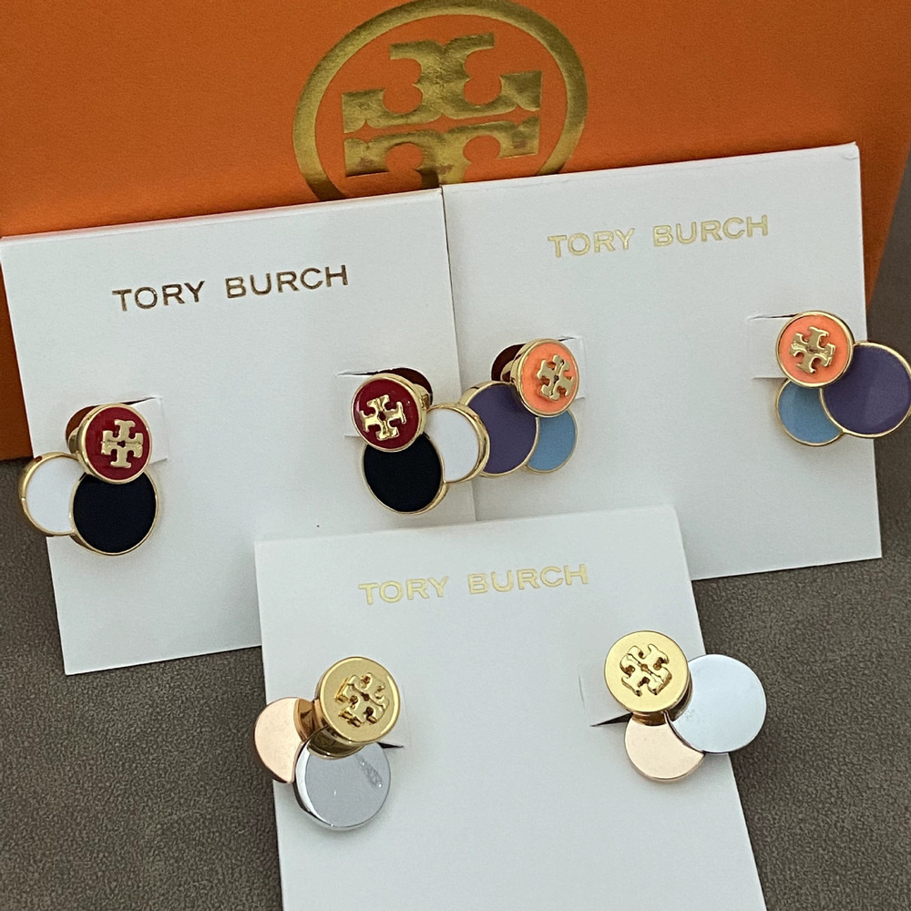 Tory Burch Enamel Double Earrings 2-Way Metal Studs